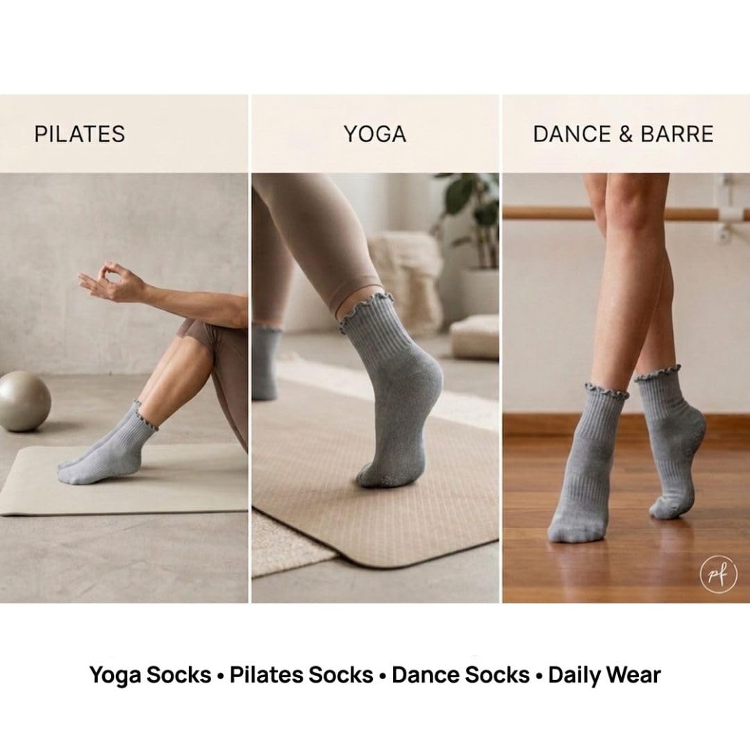 Polar Feet Crew Yoga Socks in Cloud Grey - Regular Sole - Photo 4