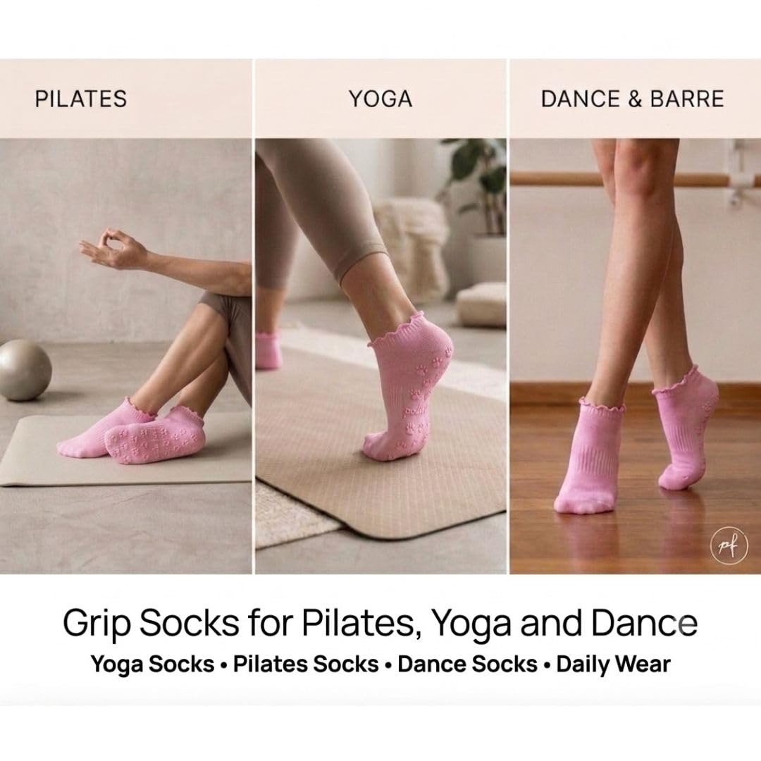 Polar Feet Ankle Yoga Socks in Baby Pink - Non-Slip Sole - Photo 4