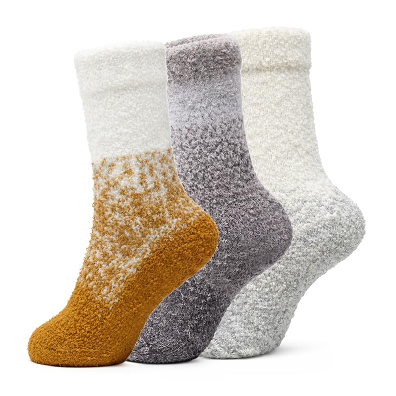 Kids Two-Color Fuzzy Socks 3-Pack - Orange, Coffee & Dusty Gray - view 1