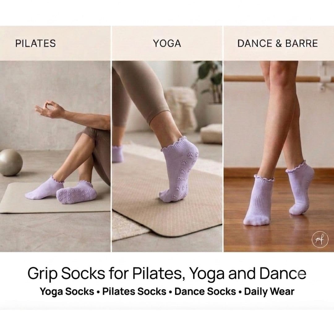 Polar Feet Ankle Yoga Socks in Lavender - Non-Slip Sole - Photo 4