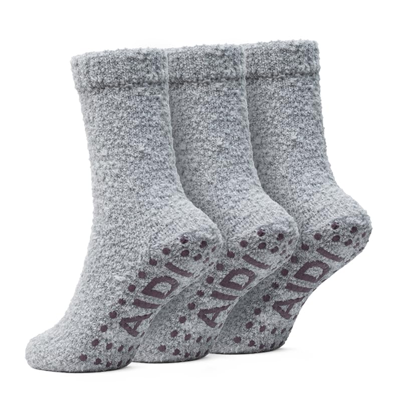 Non-Slip Fuzzy Crew Socks - Charcoal Gray | Polar Feet