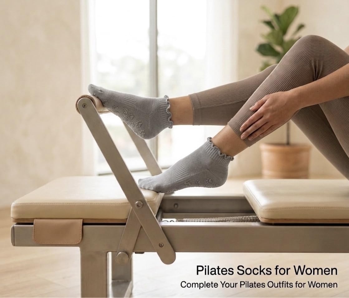 Polar Feet Crew Yoga Socks in Cloud Grey - Non-Slip Sole - Photo 5