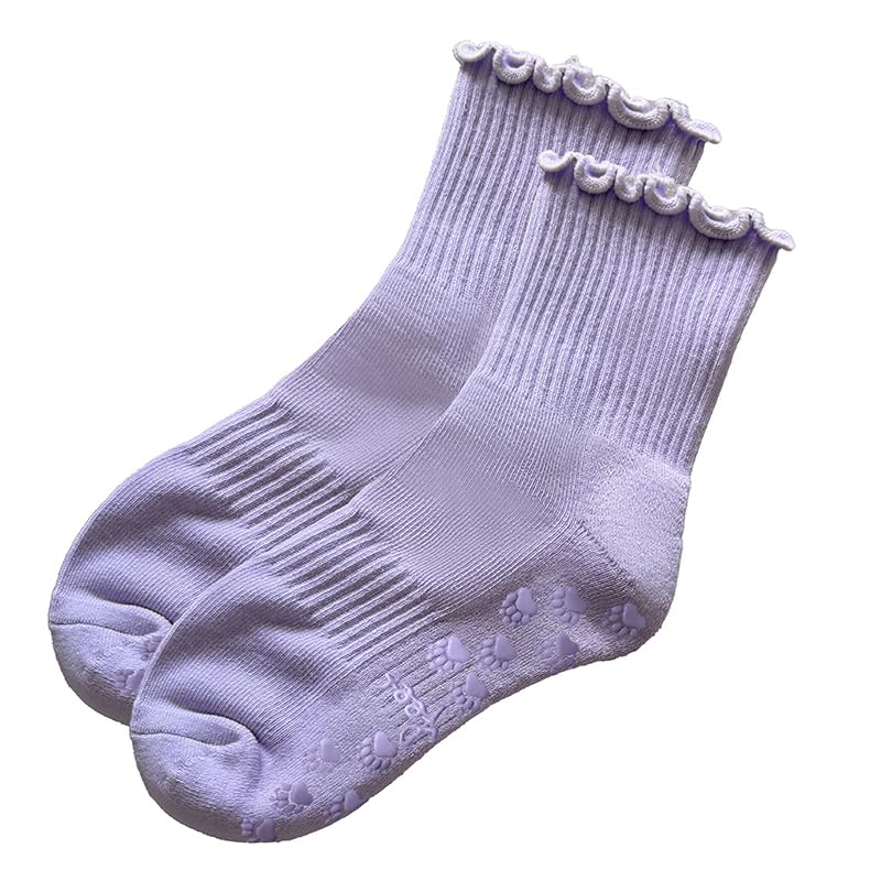 Polar Feet Crew Yoga Socks in Lavender - Non-Slip Sole - Photo 3