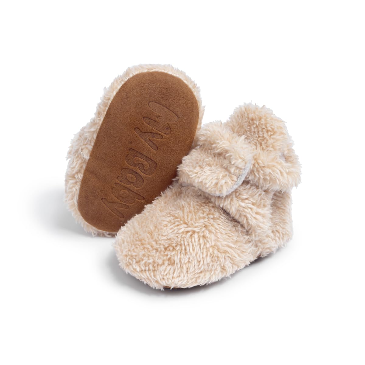 Faux Furry Baby Booties with Grippers - Apricot Polar Feet