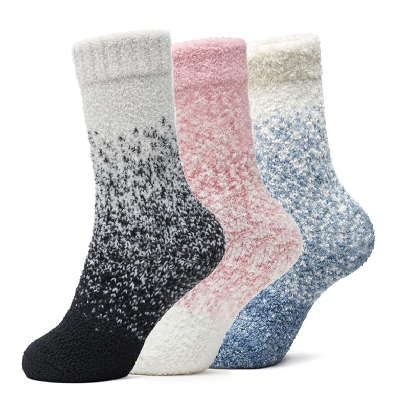 Kids Two-Color Fuzzy Socks 3-Pack - Black, White & Blue - view 1