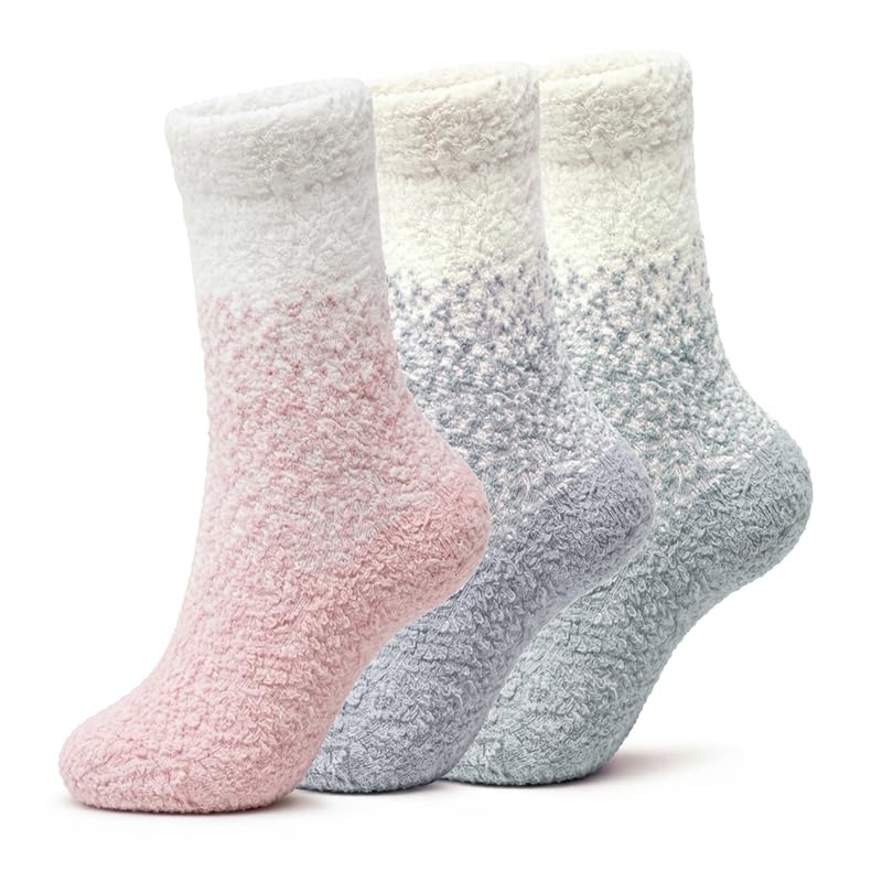 Kids Two-Color Fuzzy Socks 3-Pack - Pink, Lilac & Silver Gray - view 1