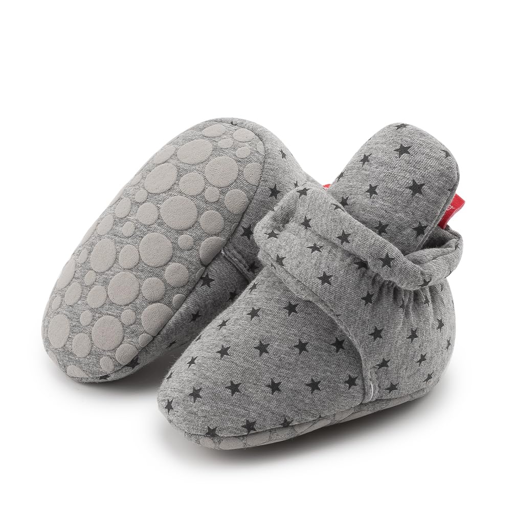 Cotton Star Baby Booties with Gripper Soles - Dark Grey Star Polar Feet