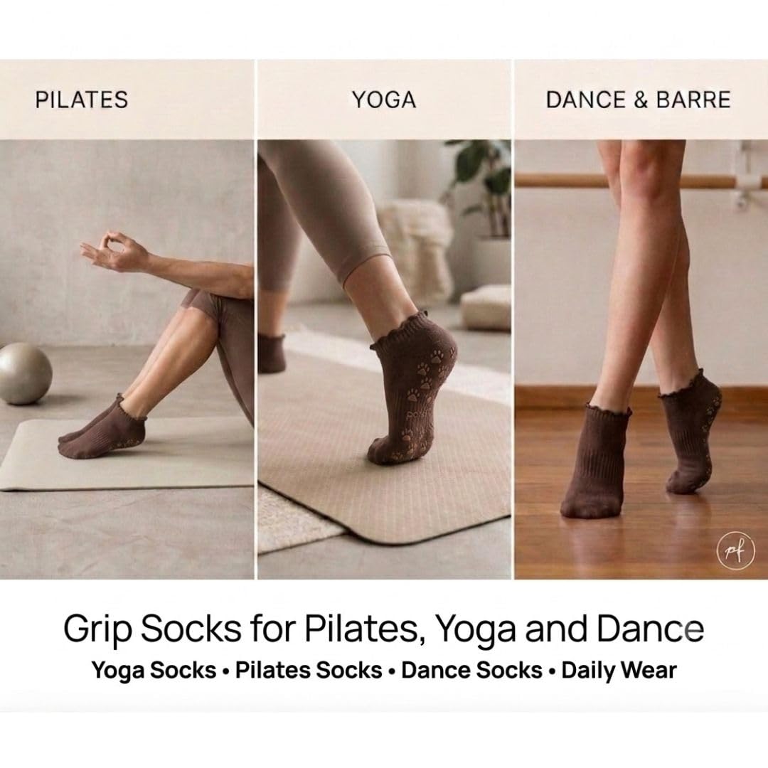 Polar Feet Ankle Yoga Socks in Espresso - Non-Slip Sole - Photo 5