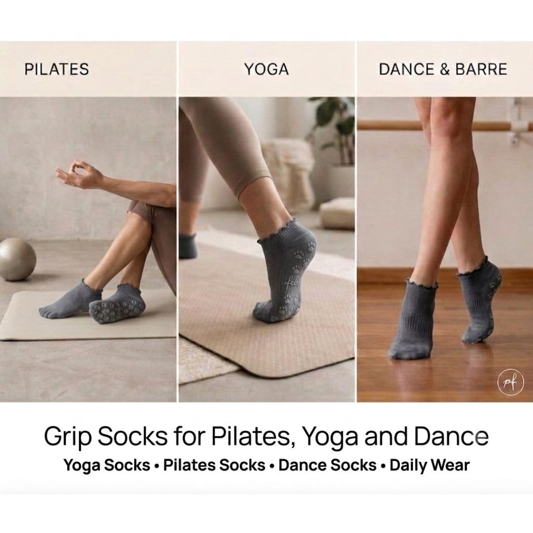 Polar Feet Ankle Yoga Socks in Cloud Grey - Non-Slip Sole - Photo 6