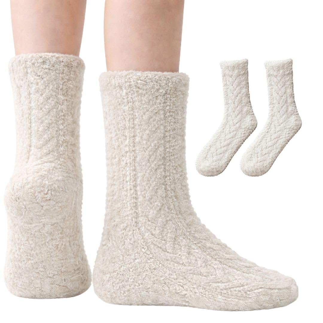 Women's Non-Slip Fuzzy Crew Socks 3-Pack - Sage Green, Off White & Coffee - view 2
