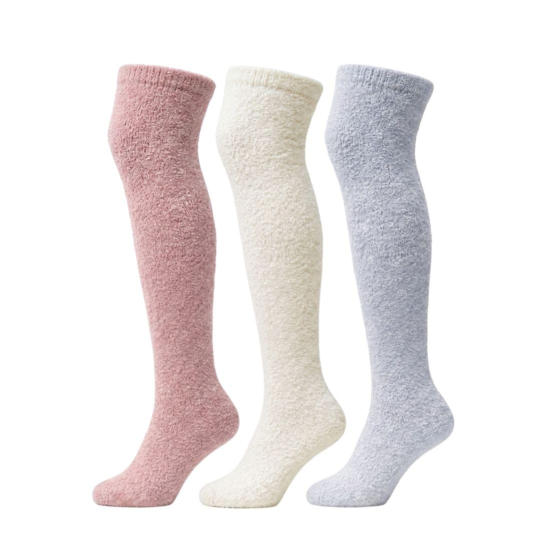 Women's Fuzzy Knee-High Socks 3-Pack - Lilac, Rose Pink & Cream - view 1