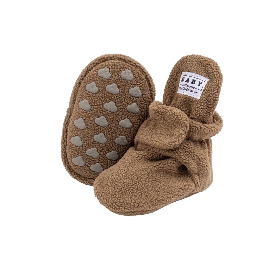 Fleece Baby Booties with Non-Slip Grippers - Brown Polar Feet