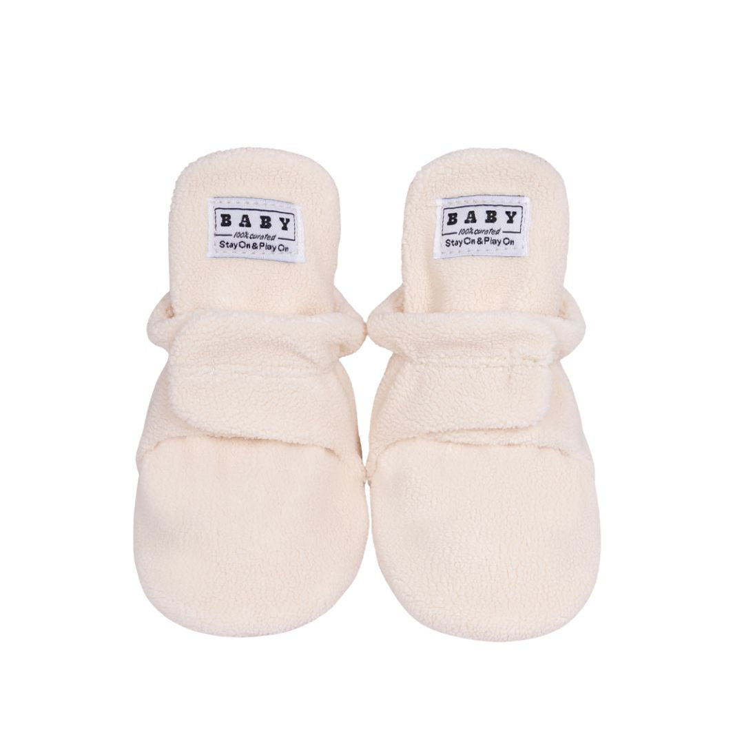 Fleece Baby Booties with Non-Slip Grippers - Beige Polar Feet