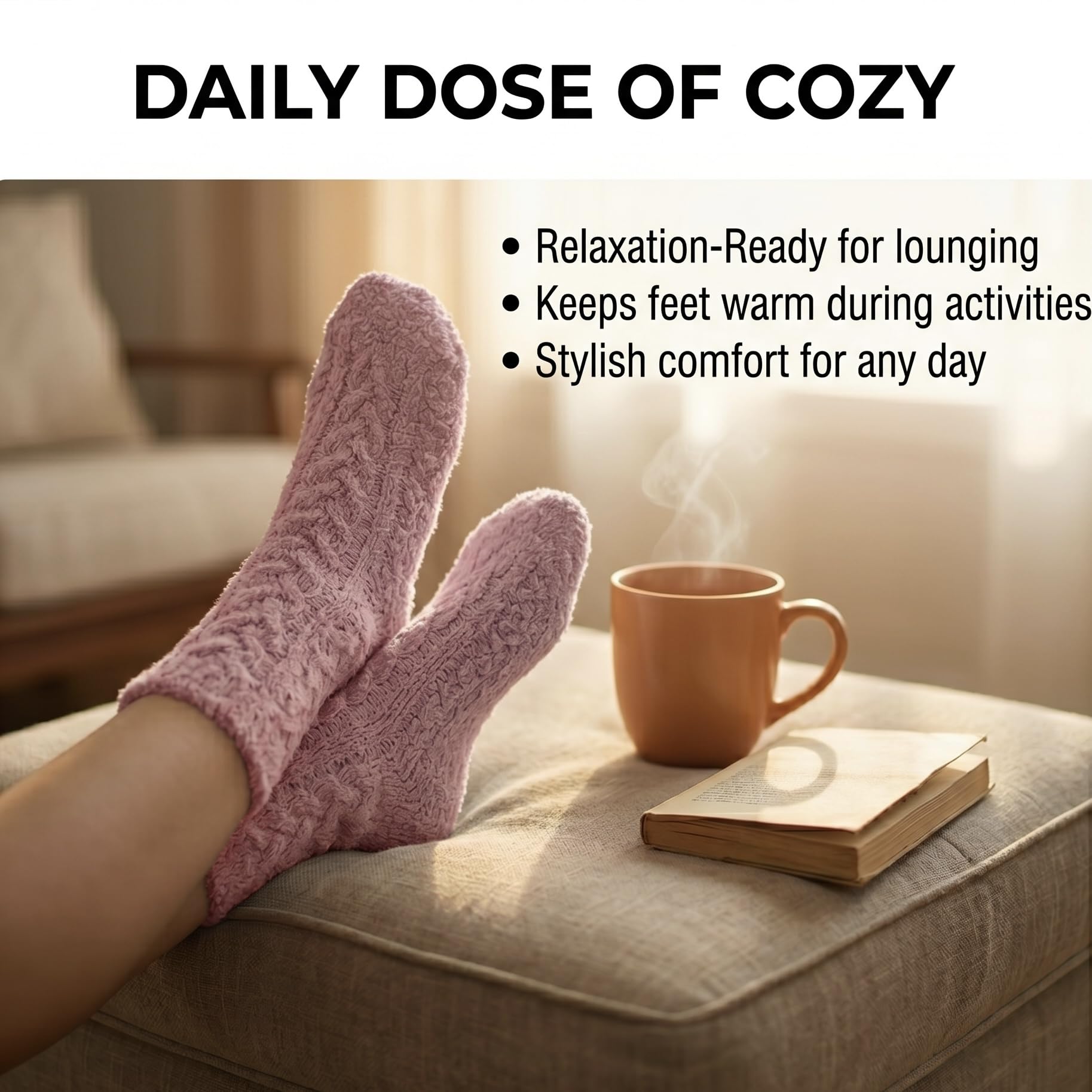 Women's Non-Slip Fuzzy Crew Socks 3-Pack - Sage Green, Charcoal Gray & Silver Gray - view 6