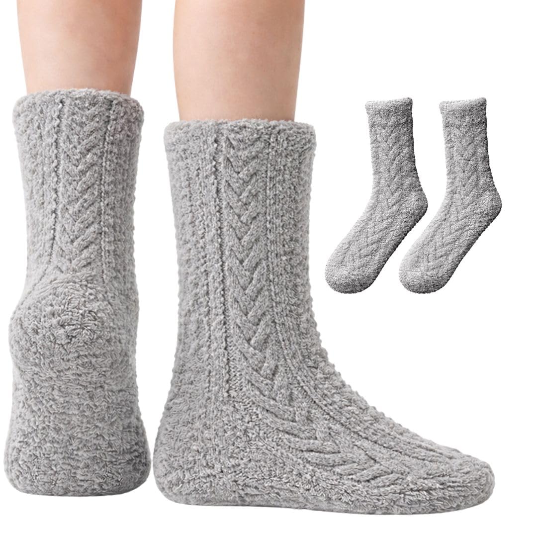 Women's Non-Slip Fuzzy Crew Socks 3-Pack - Charcoal Gray, Silver Gray & Steel Blue - view 2
