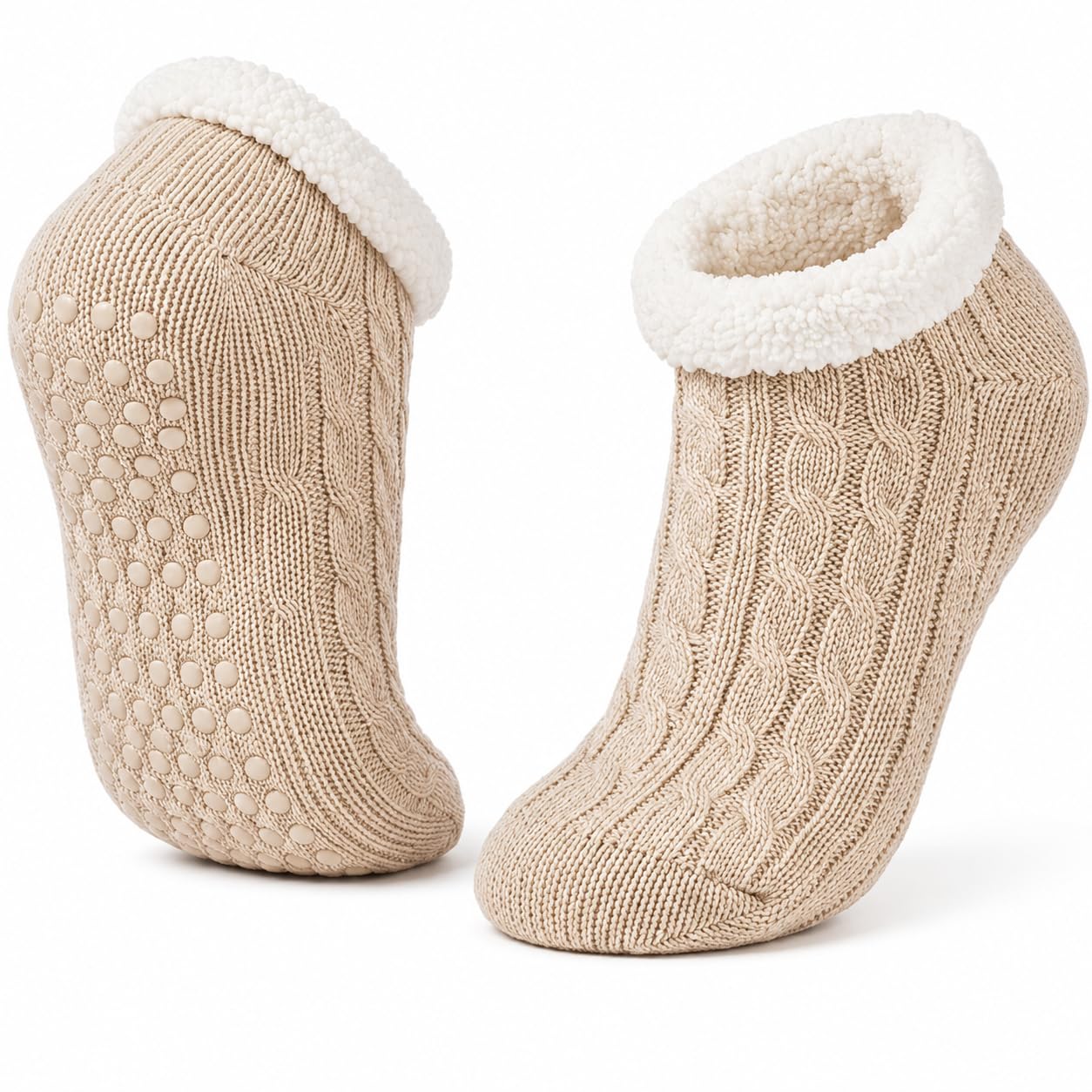 Women's Fuzzy Slipper Socks - Khaki - view 1