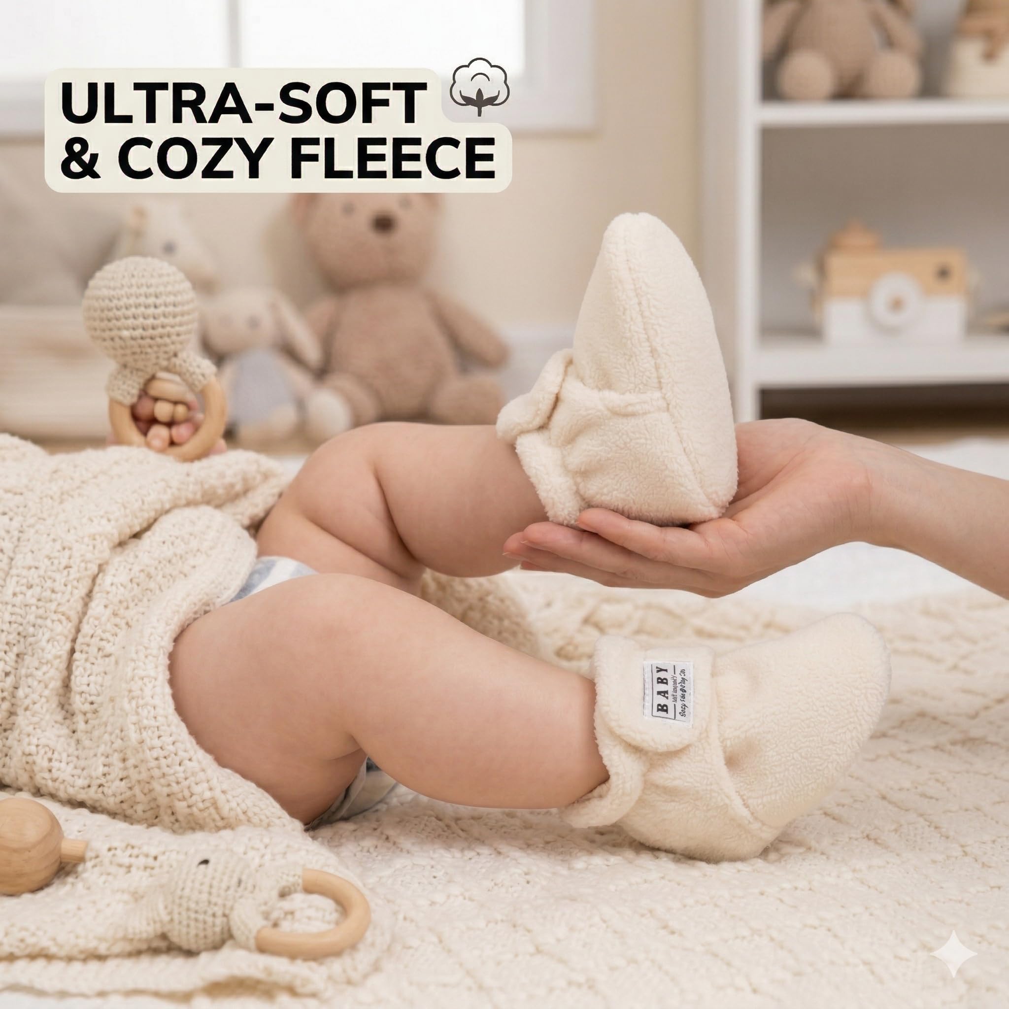 Faux Furry Baby Booties with Grippers - Apricot Polar Feet