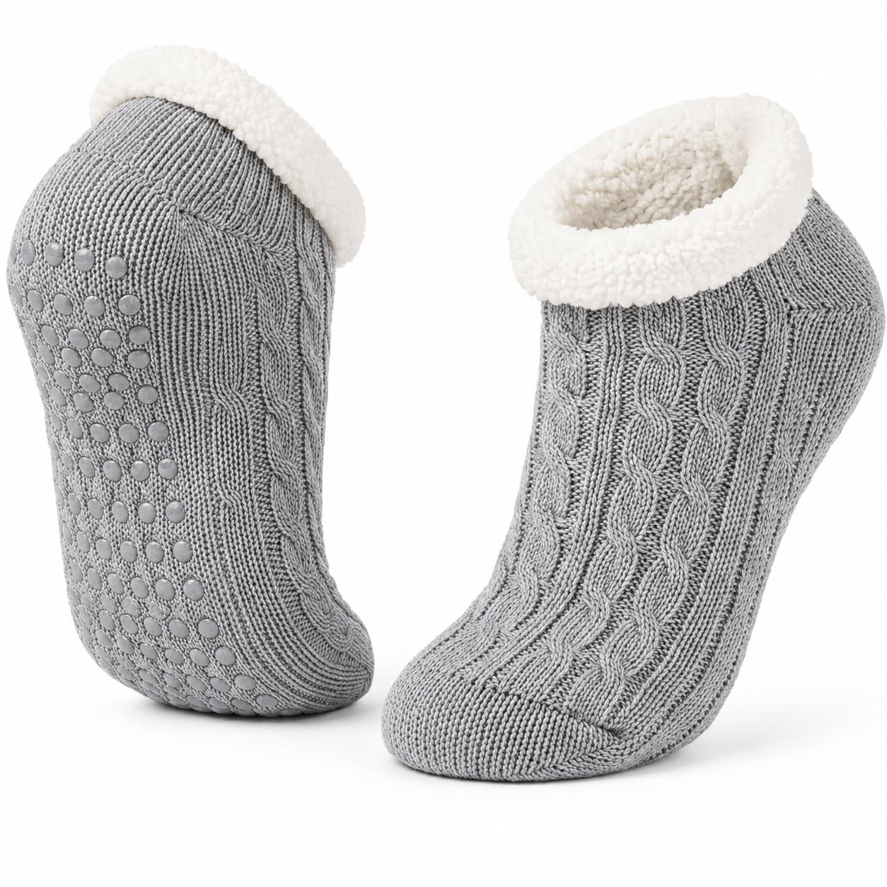 Women's Fuzzy Slipper Socks - Silver Marl - view 1