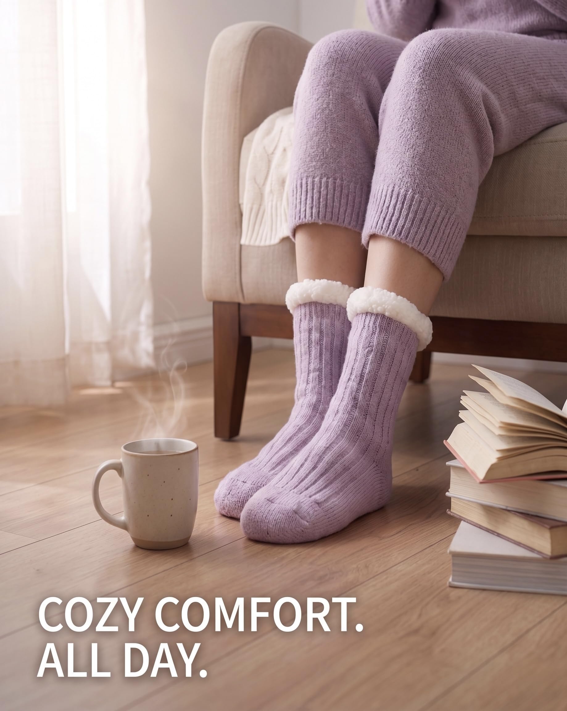 Women's Folded Teddy Fleece Socks 3-Pack - Lilac - view 2