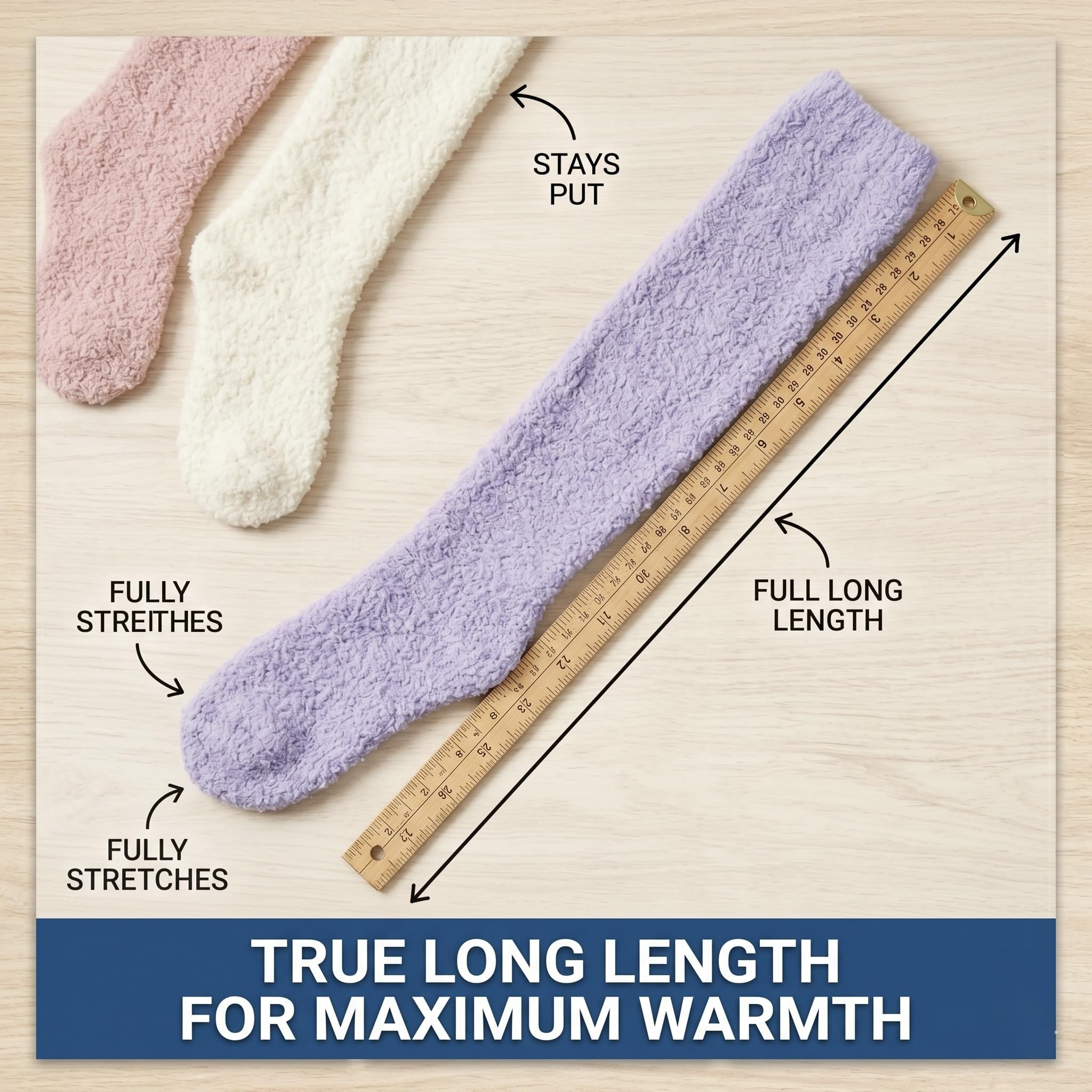 Women's Fuzzy Knee-High Socks - Sandy Tan - view 4