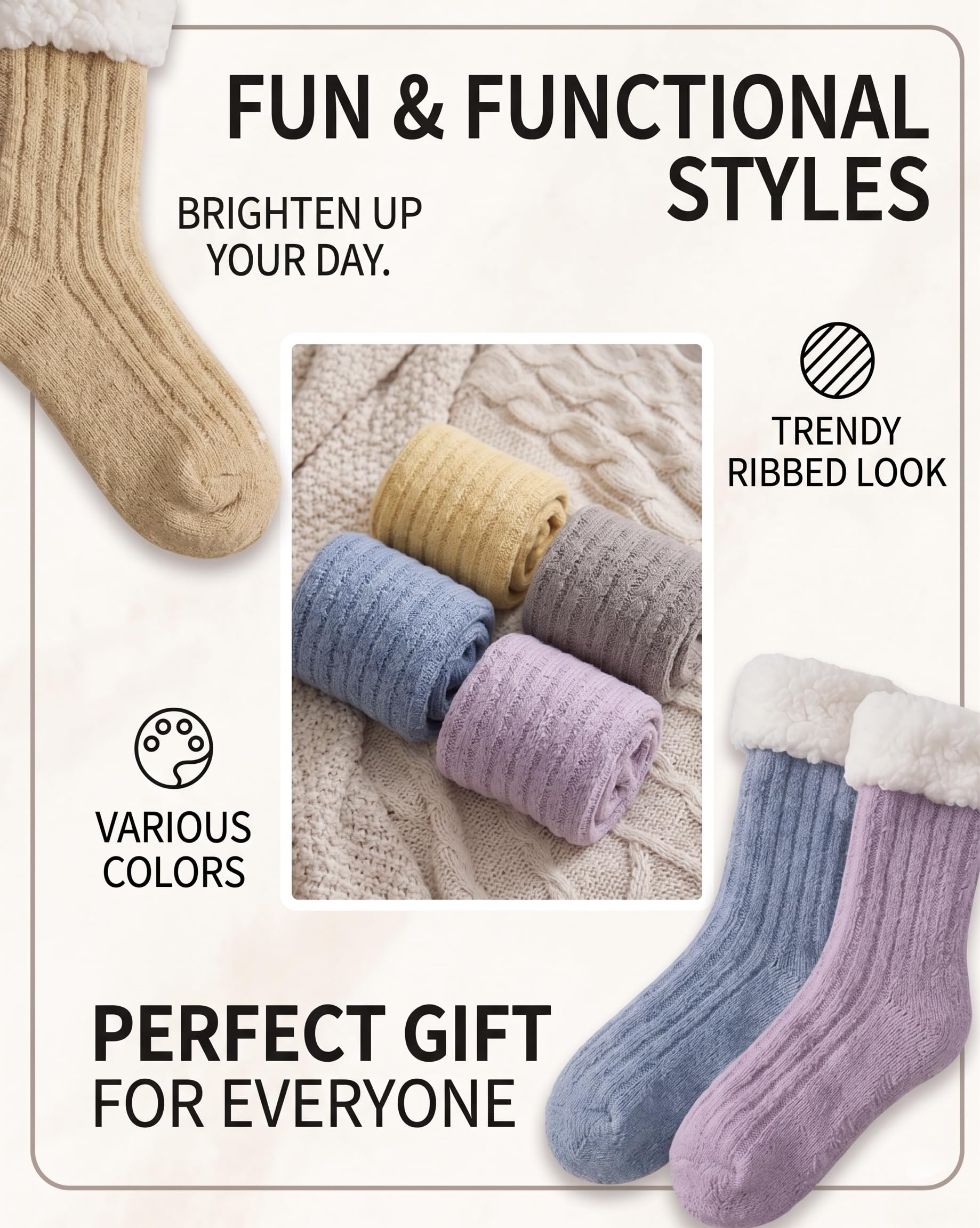 Women's Folded Teddy Fleece Socks 3-Pack - Apricot - view 5