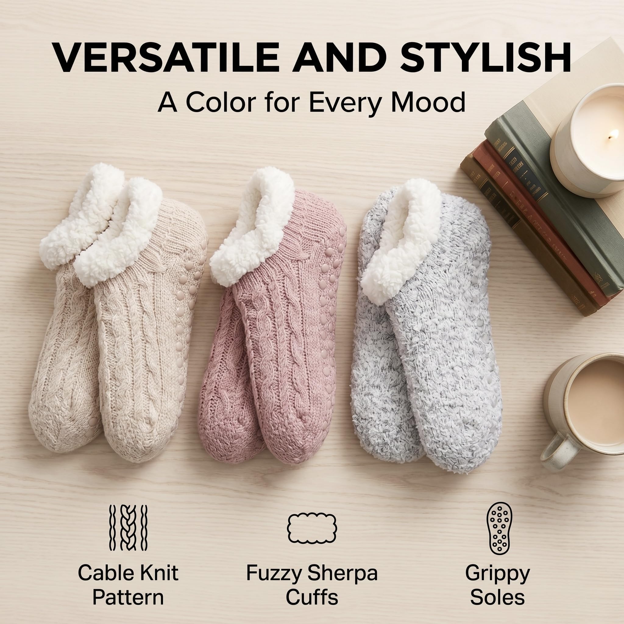 Women's Fuzzy Slipper Socks - Rose Pink - view 4