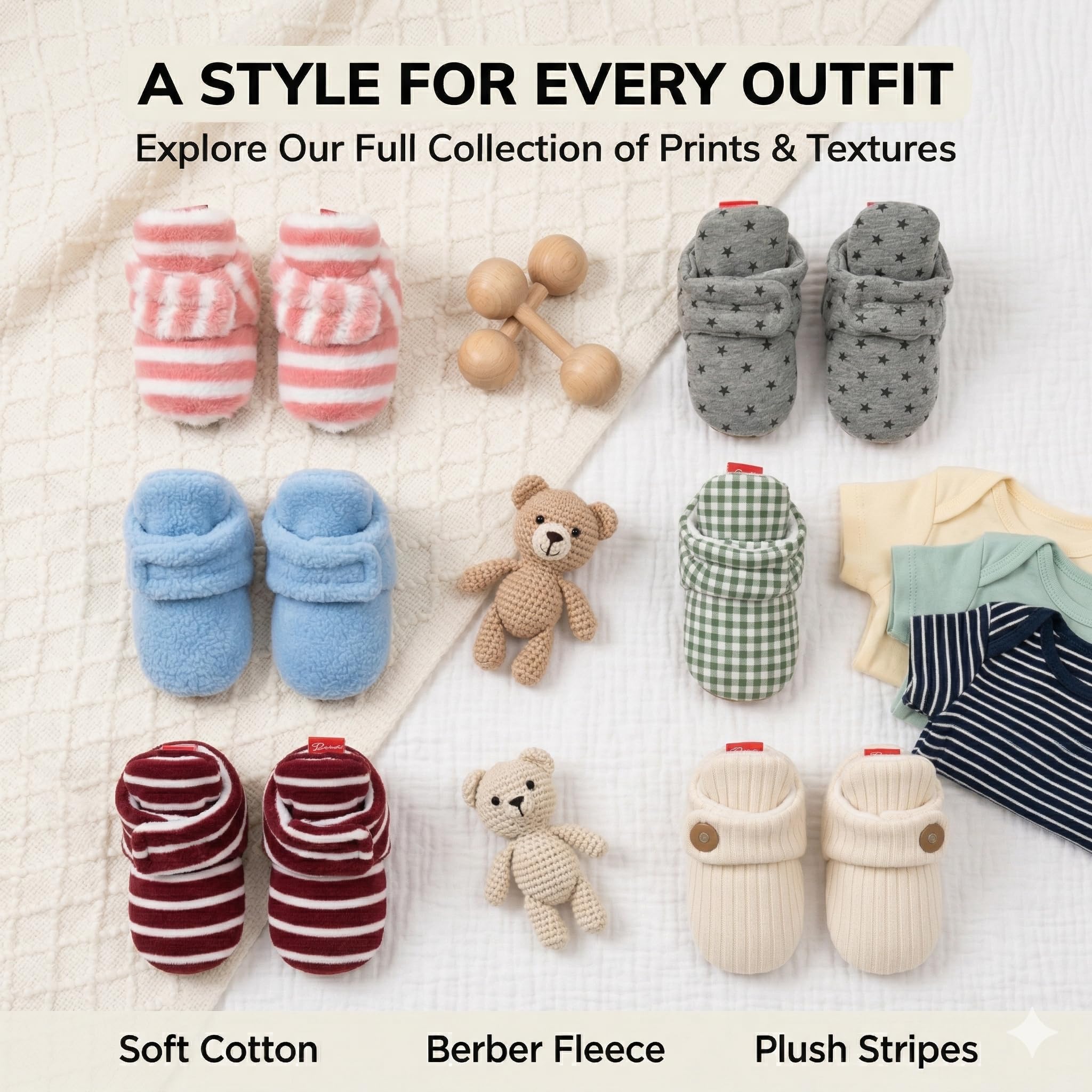 Cotton Baby Booties with Gripper Soles - White Polar Feet