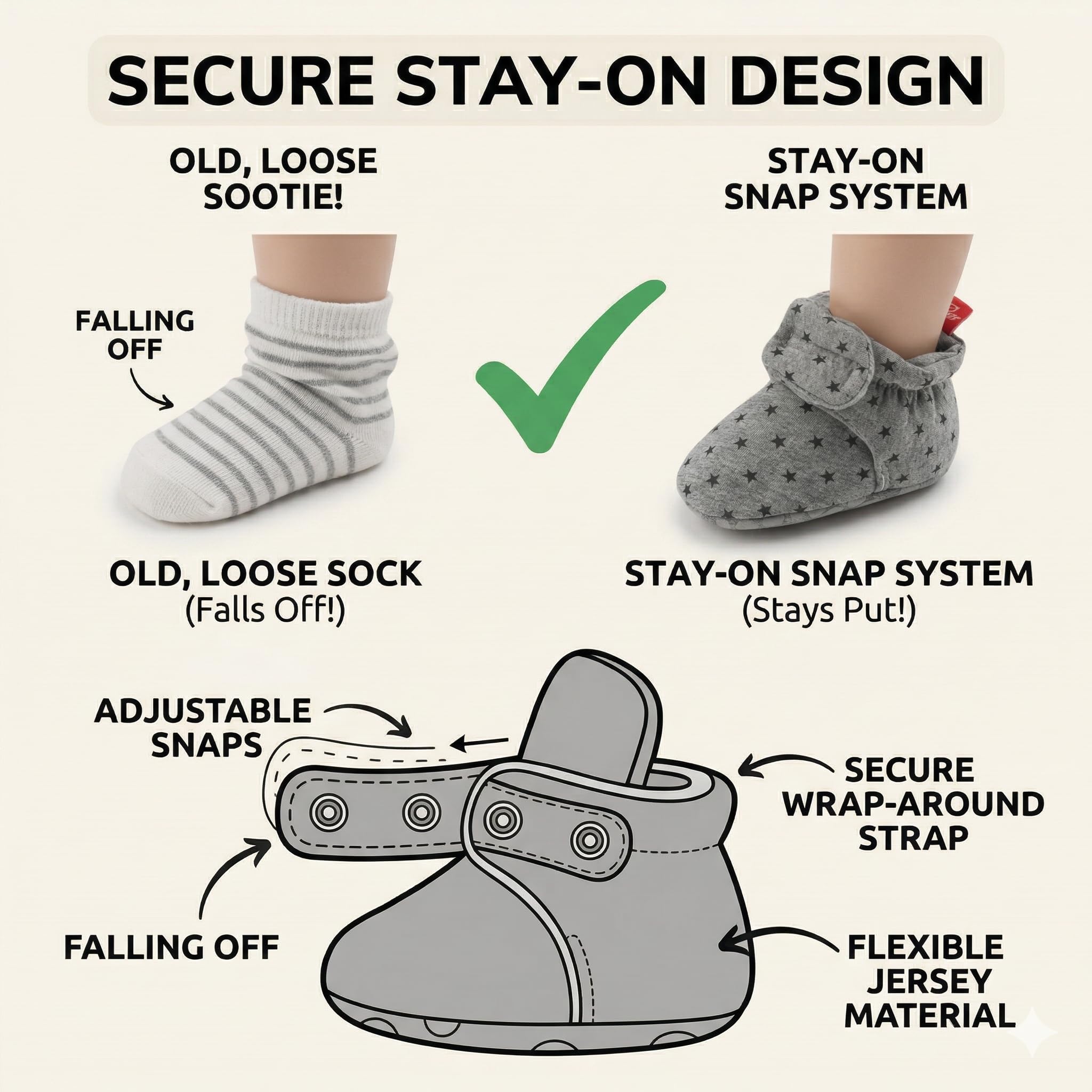 Cotton Baby Booties with Gripper Soles - Light Grey Polar Feet