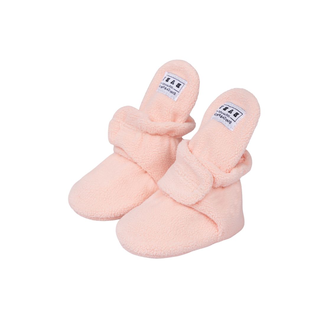 Fleece Baby Booties with Non-Slip Grippers - Pink Polar Feet