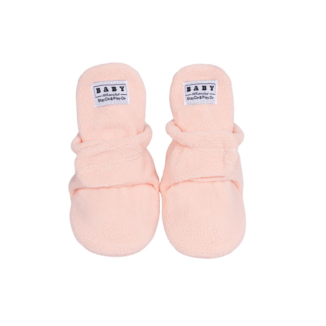 Fleece Baby Booties with Non-Slip Grippers - Pink Polar Feet