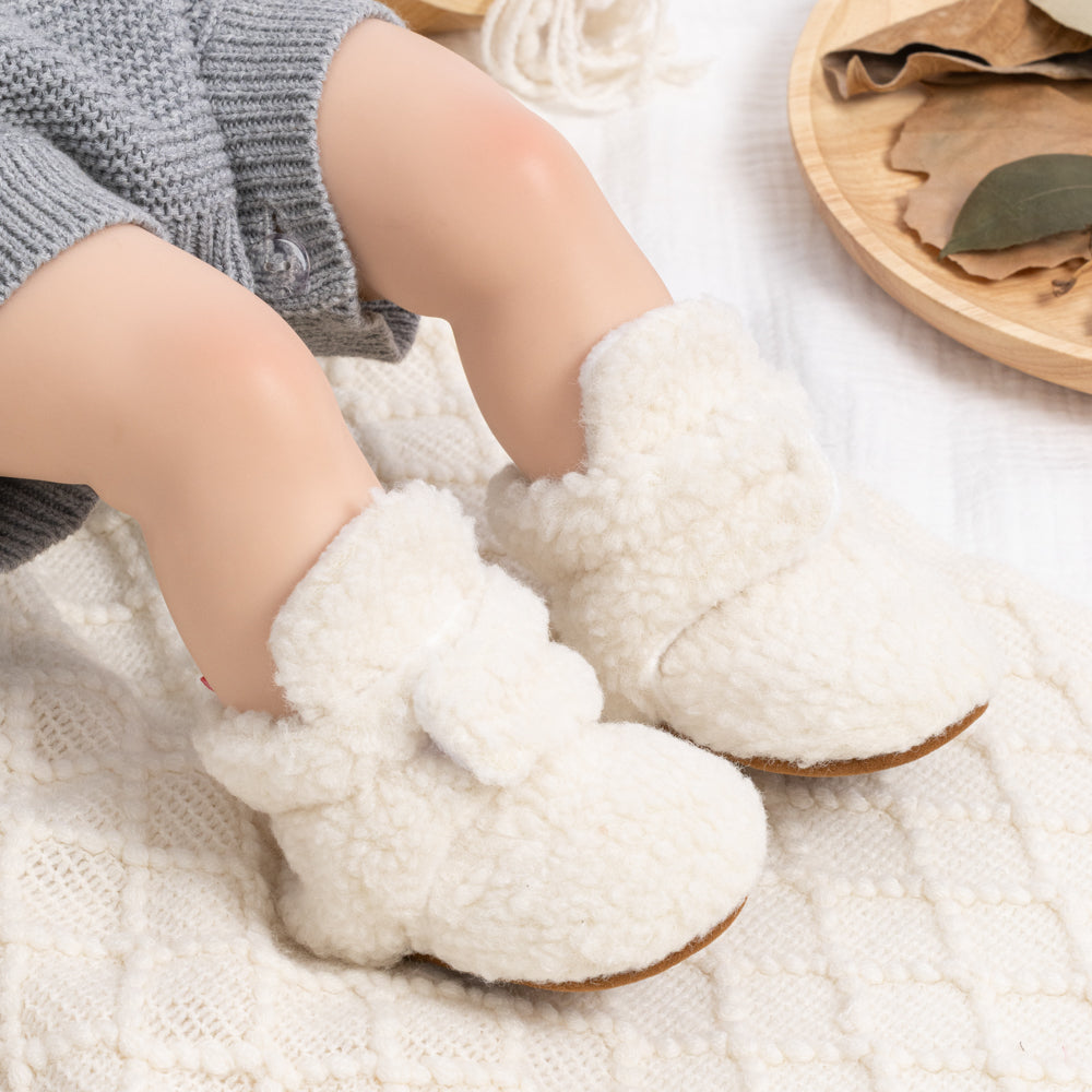 Berber Baby Booties with Snap Closure - White Polar Feet