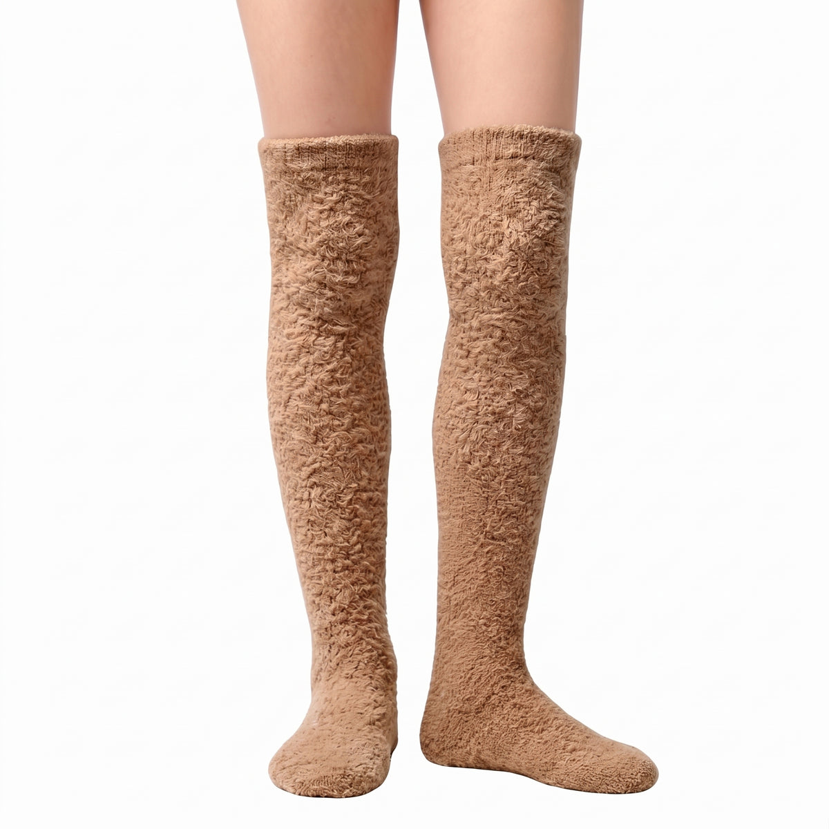 Women's Fuzzy Knee-High Socks - Sandy Tan Polar Feet