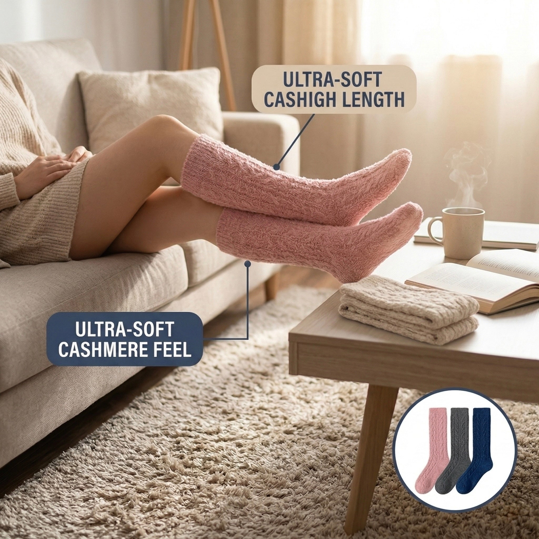 Cable Knit Over-the-Knee Socks - Gray/Pink/Tan Polar Feet