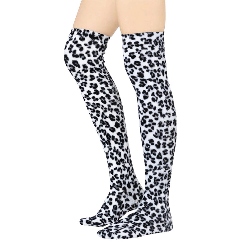 Over-the-Knee Fleece Socks - Snow Leopard