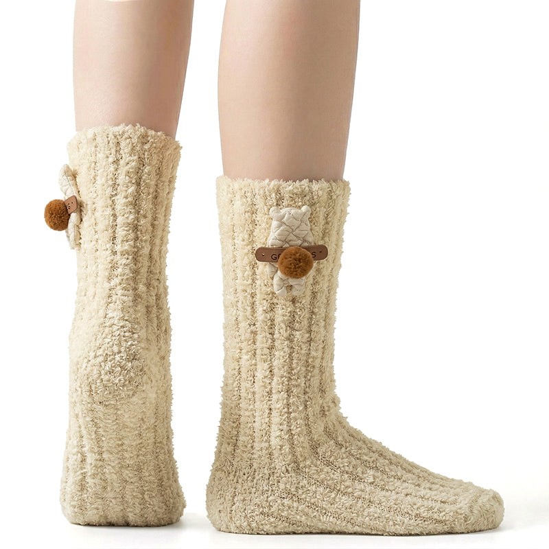 Kids Animal Fuzzy Socks - Green/Blue/Gray/Black/Mauve Polar Feet