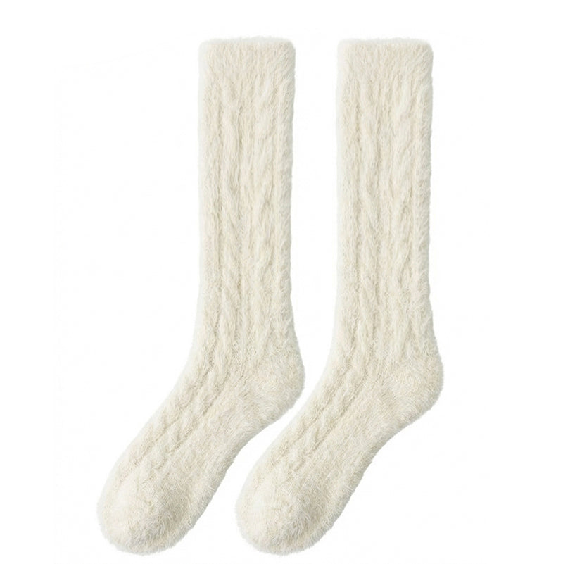 Cable Knit Over-the-Knee Socks - Creamy White Polar Feet