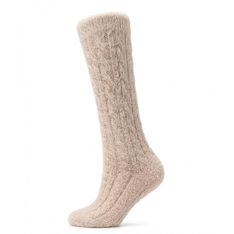 Cable Knit Over-the-Knee Socks - Sandy Tan Polar Feet