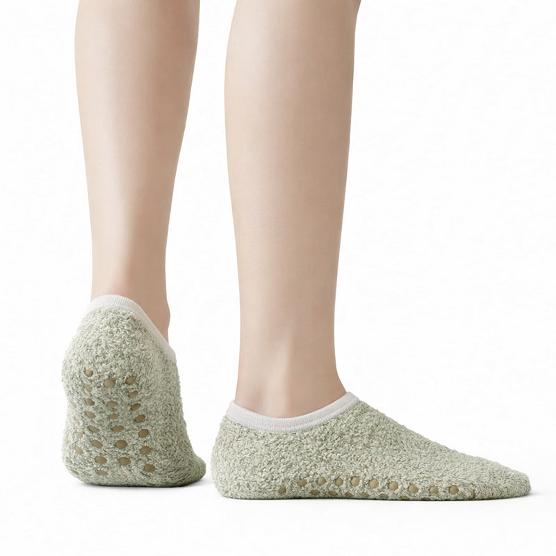 Non-Slip Fuzzy No-Show Socks - Sage Green/Cream/Dusty Blue Polar Feet