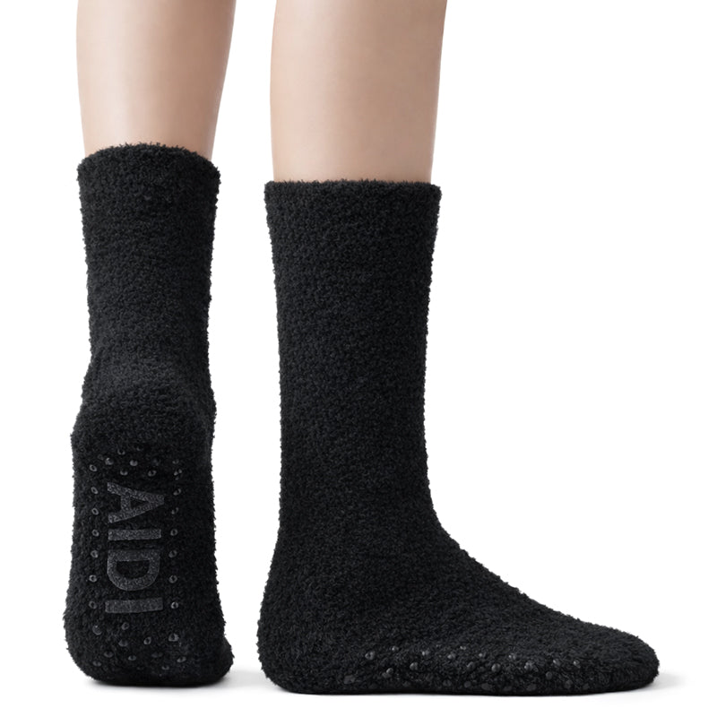 Non-Slip Fuzzy Crew Socks - Blue/Gray/Black Polar Feet