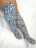 Over-the-Knee Fleece Socks - Snow Leopard